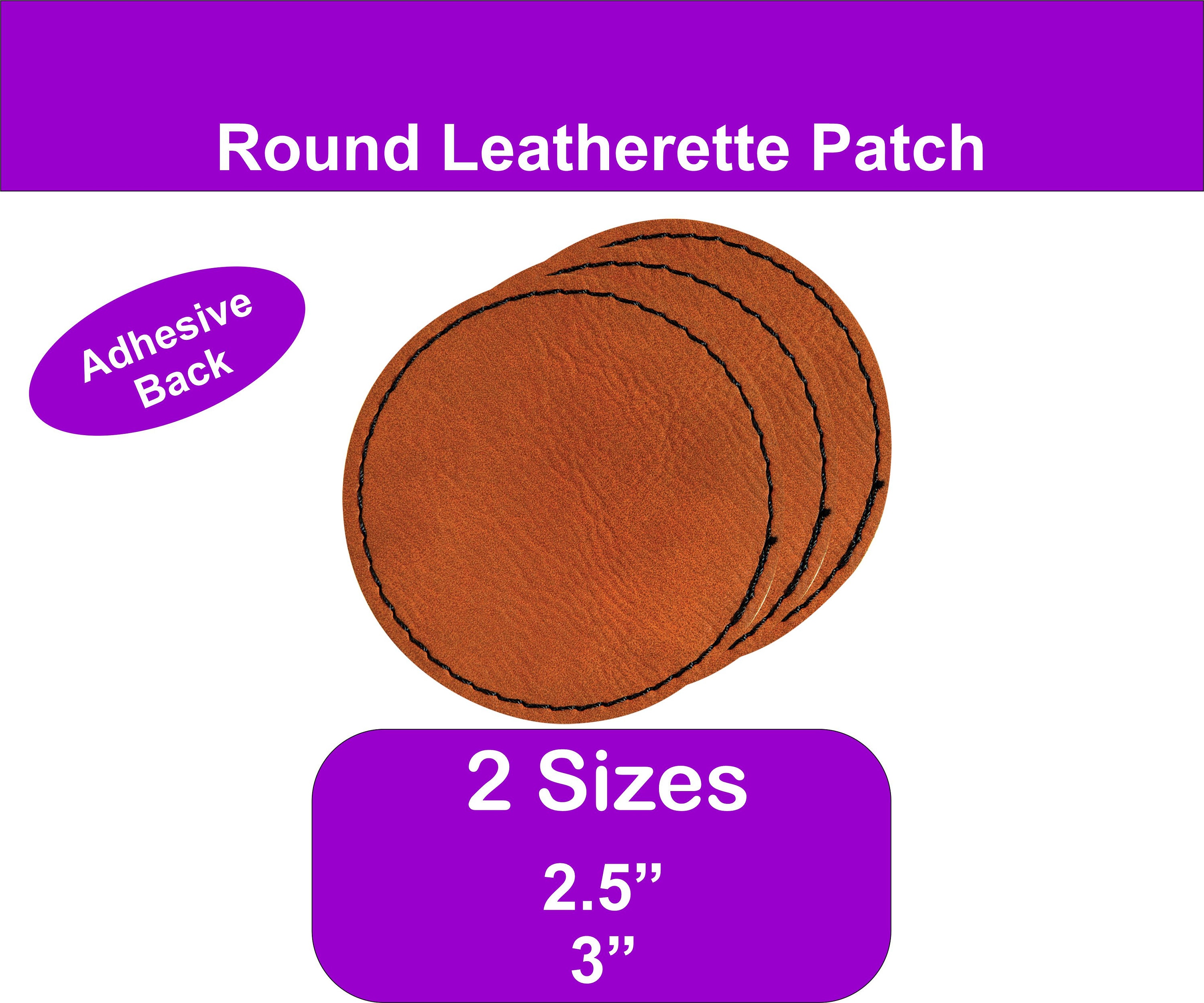 Round Laserable Leatherette Patch with Adhesive, Blank Hat Patches,  Glowforge Laser Supplies, Faux Leather, 25 Pack, Rawhide