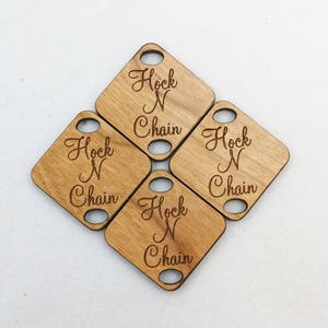 1&quot; Square Laser Engraved Wood Crochet Tags and Knitting Labels - Personalized Tags, Product Tags, Knitting Tag