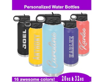 Garrafa de água com nome personalizado, garrafa de água infantil, garrafa de água gravada personalizada com canudo, garrafa de água para festa de casamento, utensílios para bebidas isolados
