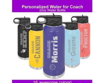 Personalized Coach Water Bottle, Custom Engraved Coach Gift, Football Coach, Baseball, Basketball, Cheer Coach,  Sports Bottle