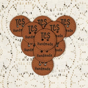 1&quot; Round Knitting Labels, Vegan Leather Crochet Tags - Hand Knit Labels - Knitting Tags - Crochet Labels, Faux Leather Labels