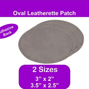 Parche de cuero sintético láserable ovalado gris con adhesivo, parches de sombrero ovalados en blanco, suministros láser Glowforge, sin costura