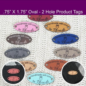 Eco Friendly Vegan Leather Product Labels - 0.75" x 1.75" oval Crochet Labels and Knitting Labels - Cork Labels, Labels for Clothes
