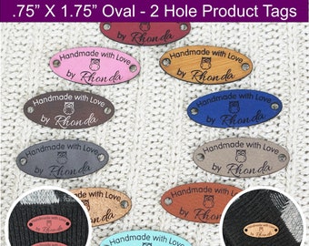 Eco Friendly Vegan Leather Product Labels - 0.75" x 1.75" oval Crochet Labels and Knitting Labels - Cork Labels, Labels for Clothes