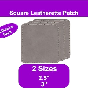 Puede incluir: Tres parches cuadrados de imitación de cuero gris con respaldo adhesivo. Los parches miden 2,5 pulgadas y 3 pulgadas.