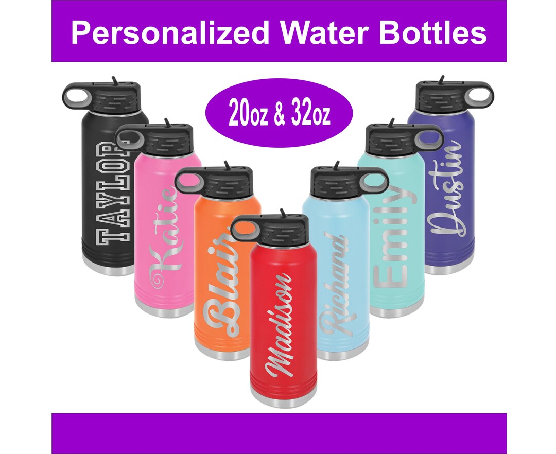 Custom Engraved Water Bottle With Straw, Personalized Name Water Bottle ...