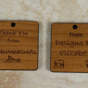 1&quot; Square Custom Wood Tag - Product Tags, Engraved Wood Tags, Personalized Wood Kniting Tags, Crochet Tag