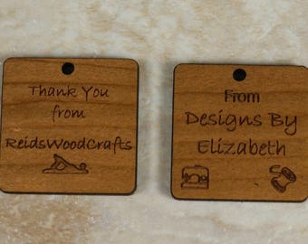 1" Square Custom Wood Tag - Product Tags, Engraved Wood Tags, Personalized Wood Kniting Tags, Crochet Tag