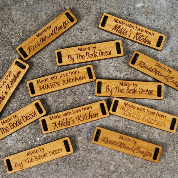 1.5"x.38" Wood Personalized Product Tags, Crochet Tags Knitting Tags, Personalized Engraved Wood Product Labels