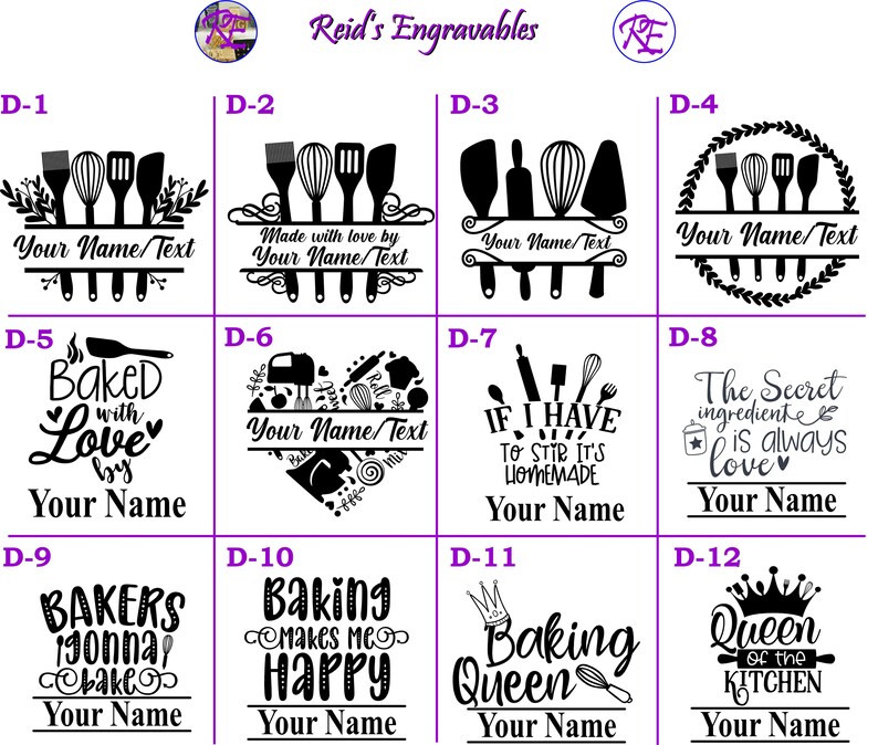 Puede incluir: Doce dise&ntilde;os en blanco y negro para archivos SVG con tem&aacute;tica de cocina. Los dise&ntilde;os incluyen utensilios de cocina, citas de reposter&iacute;a y una corona con el texto "Reina de la cocina".