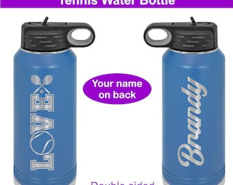 Custom Engraved Tennis Water Bottle,  Personalized Tennis Water Bottle, Gifts for Tennis Players, Tennis Coach Gift