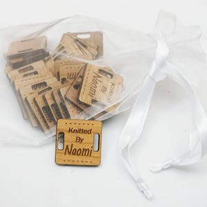 1&quot; Square Laser Engraved Wood Knitting  Labels and Crochet Tags - Personalized Tags, Product Tags, Knitting Tag