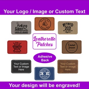 Custom Engraved Logo Leather Patches, Personalized Patch, Baseball Cap, Hat Patch, Faux Leather Patch with Adhesive Back