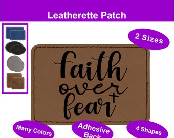 Faith Over Fear Hat Patch, Bible Verse, Vegan Leather, Custom Leather Patch, Baseball Cap Patch, Engraved Leatherette