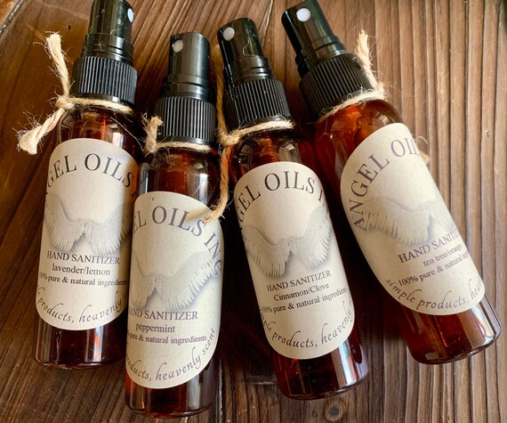 NATURAL HAND SANITIZER- 4 great scents and no added alcohol-lavender/lemon, peppermint, tea tree/orange and cinnamon/clove