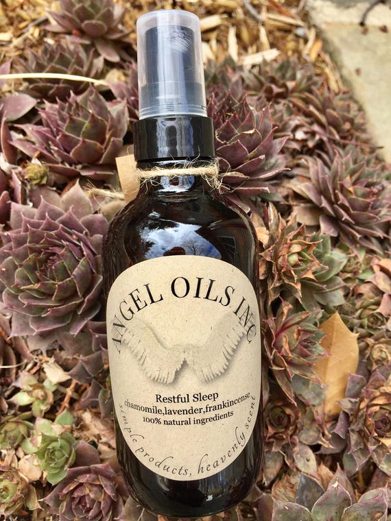 RESTFUL SLEEP MIST-Enjoy a beautiful nights sleep with Pure&Natural chamomile/lavender/frankincense essential oils. By AngelOilsInc.