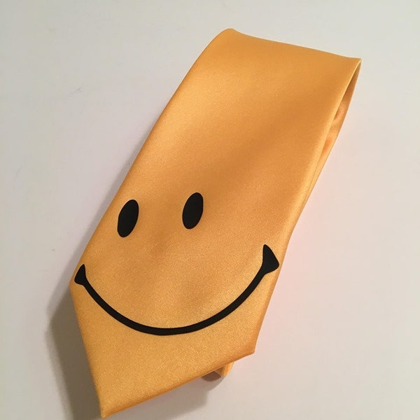 Smile on Yellow Necktie, Cool and Fun. Birthday Gift, Wedding, Father's Day, Christmas, Valentine's Day