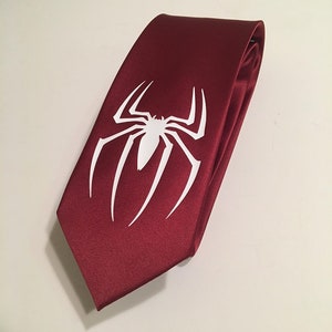 Spider on Burgundy Necktie, Cool, Unique and Fun, Birthday Gift, Wedding, Christmas, Father's Day, Valentine's