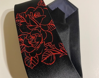 Roses, Black Necktie , Cool, Unique and Fun, Birthday Gift, Wedding, Christmas, Father's Day, Valentine's