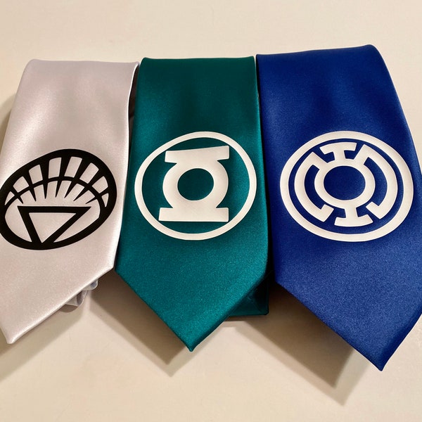 3 Lantern  Neckties, Blue, White and Green Lantern, Great Gift , Father’s Day, Birthday , Special Events