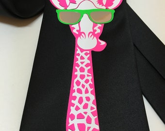 Giraffe Necktie, Neon Pink, Cool and Fun