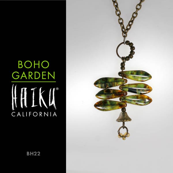 Boho Garden by HaikuCalifornia: Green & brown leaves pendant necklace with bronze chain.