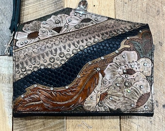 Large Feathers and Flowers Wristlet