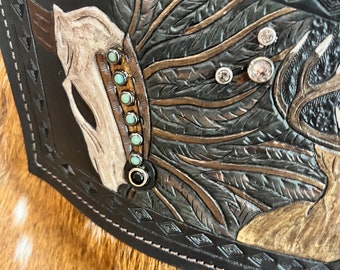 Axis and Croc tooled leather bag