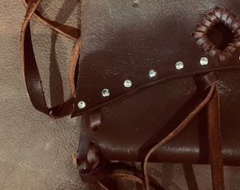Leather and rhinestones crossbody