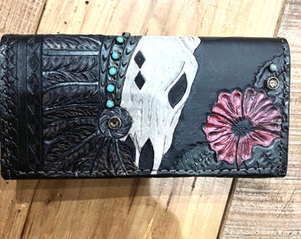 Steer skull and headdress wallet