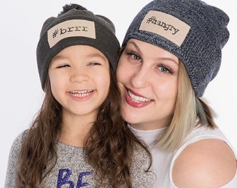 Cute, Warm Hangry beanie, Hat with pom pom, Comfortable knit hat, Different colors, Hand-stamped, Funny saying  #hangry, hashtag