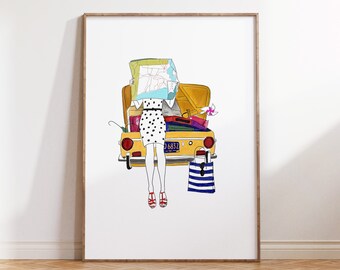 Getting Lost Art Print: Hand Drawn Travel Poster, Girly Wall Decor