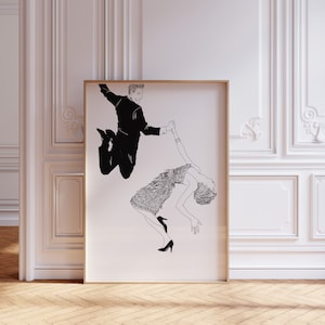 Dancers Ink Drawing, Illustration, Hand Drawn Print, Dance Poster, Dancing Girl, Cute Dance Art, Positive Vibes, Black and White Print