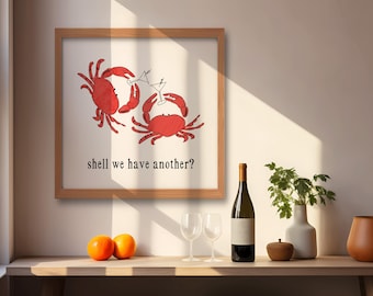 Funny Crab Martini Art Print: Coastal Bar Cart Decor, Giclee Poster