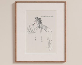 Getting Ready Fine Art Print, Hand Drawn Ink, Funny Girly Wall Decor