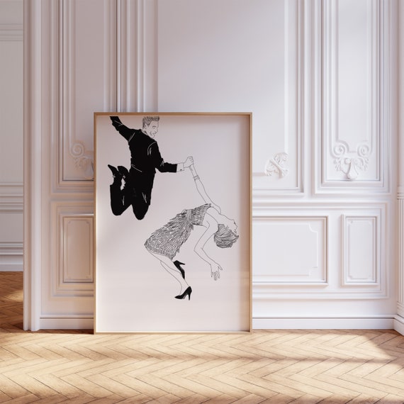 Dancers Ink Drawing: Hand Drawn Art Deco Print