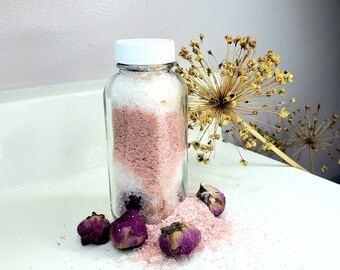 pink clay and peony bath salts- 4oz vegan bath products, bath sprinkle, botanical salts, bath and body gifts, foot soak, gift for her, plant