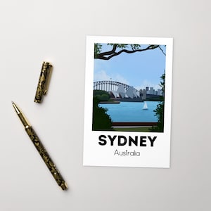Sydney Opernhaus Hafen Reise-Kunst Postkarten-Druck | Australien Souvenir Postkarte Kunst Design | Kunstwerk Geschenkidee für Reisende | 10 x 15 cm
