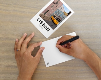 Lisbon Travel Postcard: Cityscape Illustration Art Print (4x6 inch)