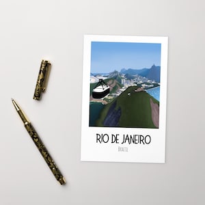 Rio de janeien Brasilien Reise Kunst Postkarten Druck | Zuckerhut und Christus Erlöser | Brasilianisches Souvenir Postkarte Kunstwerk Geschenk | 10 x 15 cm