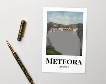 Meteora Monasteries Greece Art Print Postcard: Travel Souvenir (4x6 inches)