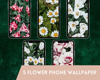 Flower Phone Wallpaper | Digital Floral Background for iPhone & Android | Digital Download iOS Wallpaper Home Screen Pack | White Flowers