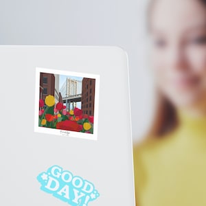 Sticker van de kunst van de reis van de Stad van Brooklyn | Manhattan Bridge NYC Esthetisch Vinyl Laptop Sticker Art Print Design Cadeau Idee Souvenir| 3 x 3 inch