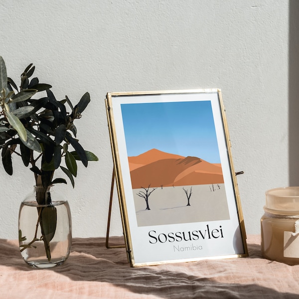 Sossusvlei Namibia Travel Art Minimalist Digital Print Poster | Namib Desert Sand Dune Wall Artwork Design Gift Idea Souvenir | 5x7 inches