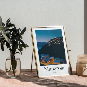 Reiskunstposter Cinque Terre Italië | Manarola kerststal | Minimalistisch muurkunstwerk ontwerp cadeau-idee souvenir | 5 x 7 inch