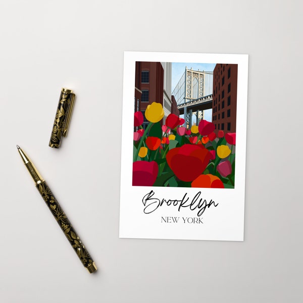 Brooklyn New York City Travel Art Postcard Print | Manhattan Bridge NYC | NYC Postcard Artwork Gift Ideas Greeting Card | 4X6 inch