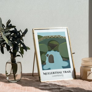 Luxemburg Reise-Kunst, minimalistisches Digitaldruck-Poster | Müllerthal Spuren Wasserfall| Ästhetisches Wand-Kunst-Design-Geschenk-Souvenir | 13x18 cm