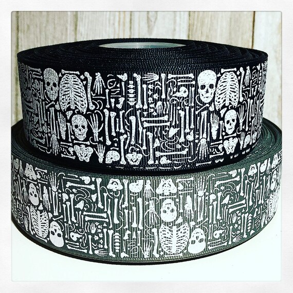 50 Yards Halloween Black Bats Pattern Printed 3//8 White Grosgrain Ribbons
