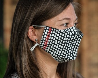Designer 3D face mask in Darks with full size HEPA filter, removable nose wire. soft adjustable elastic, lanyard