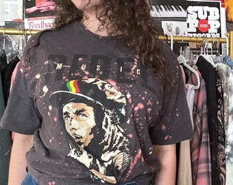 Camiseta estampada de Bob Marley, efecto desgastado, talla XL